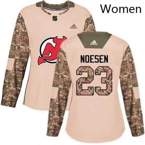 Womens Adidas New Jersey Devils 23 Stefan Noesen Authentic Camo Veterans Day Practice NHL Jersey